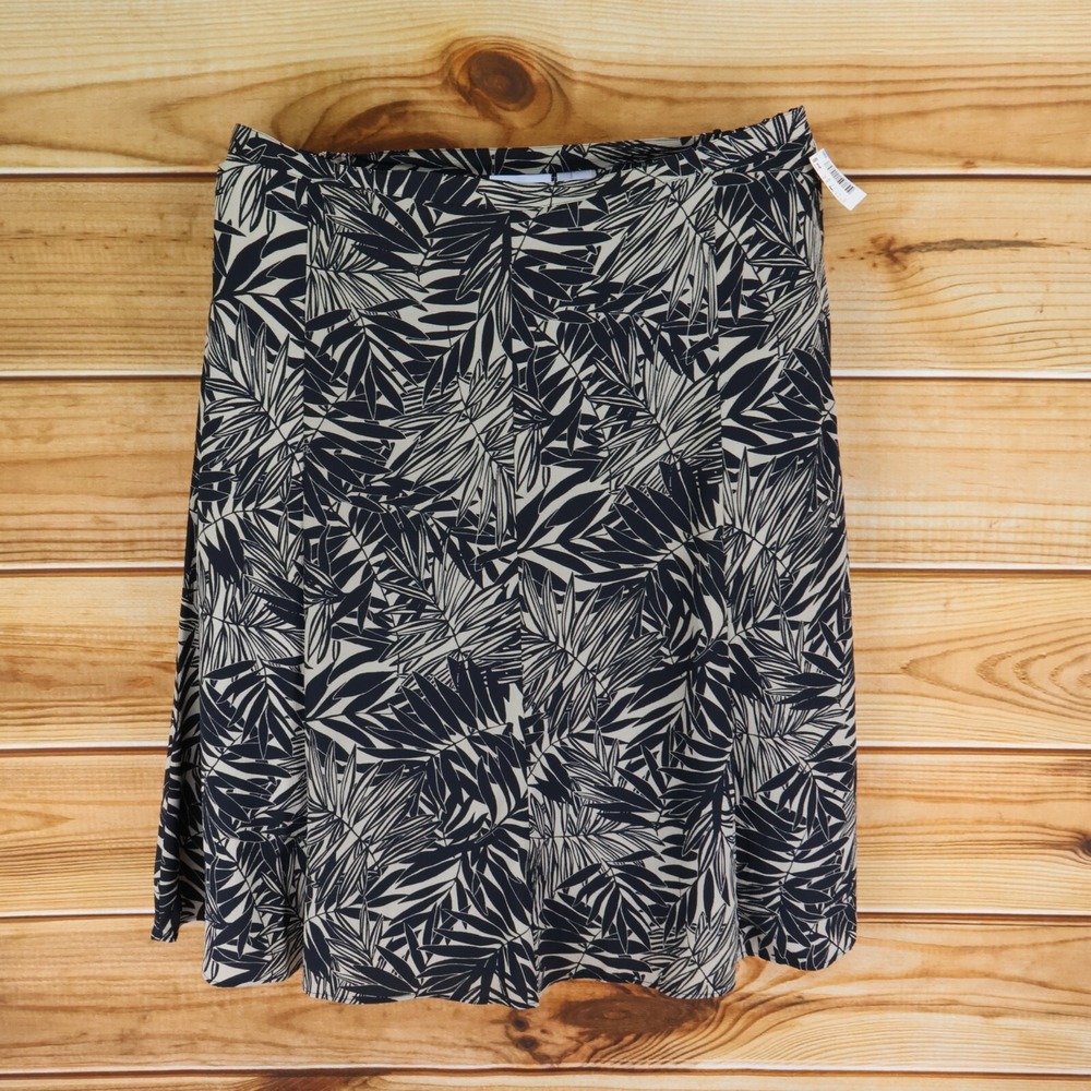 Jaclyn Smith Midi Skirt Womens Size XL Brown Black Palm Leaves Stretch Waist NWT